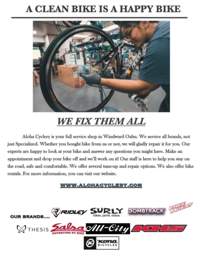 announcement: bike repairs, rentals, and services.