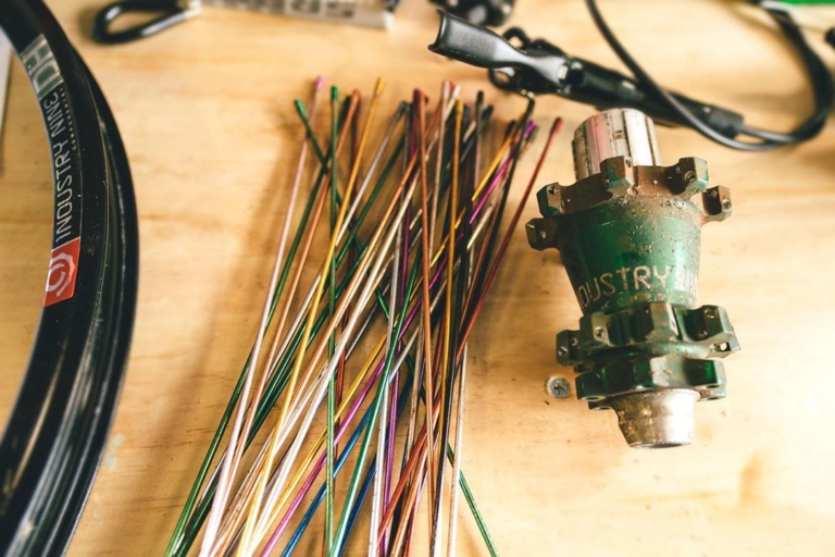 photo: bicycle spokes, building a wheel from scratch