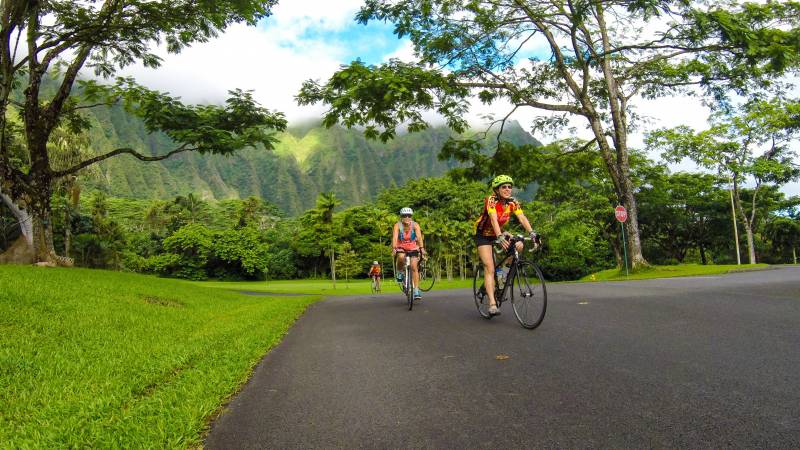 photo: bicycling in the Hoomaluhia Botanical Garden